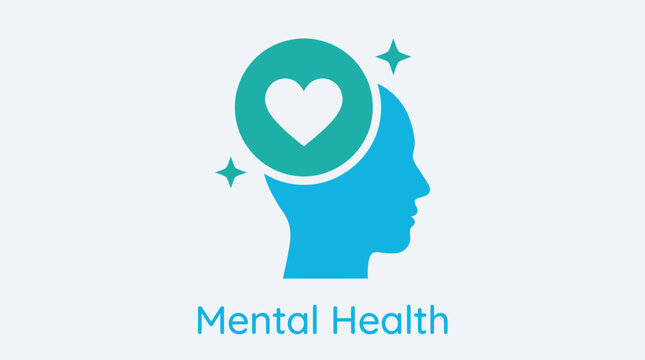 Vector graphic illustration Mental health logo with heart in head