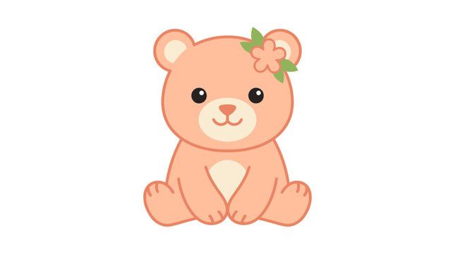 Adorable peach bear with pink flower cartoon character.