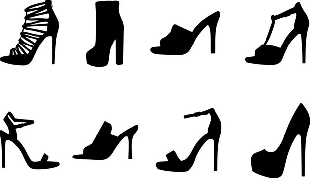 Set of elegant women&rsquo;s high heel shoe silhouettes for fashion, footwear, beauty, and retail design projects in image_4215d5.png.