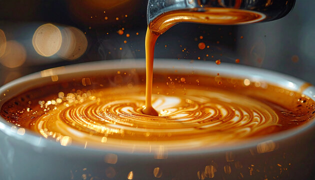 Coffee pouring into a white cup