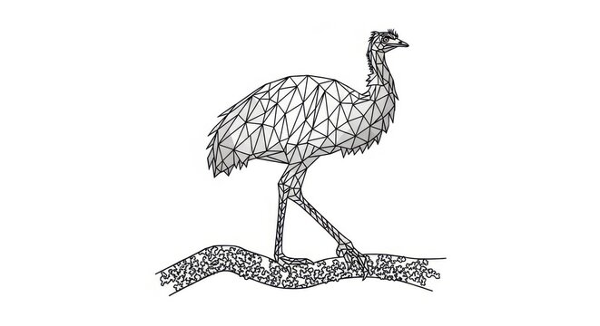 Black and white emu illustration, bird drawing, wildlife art, animal design