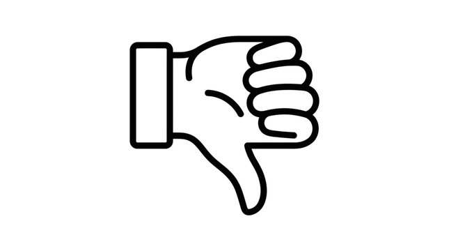 Black outline icon of a hand giving thumbs down.