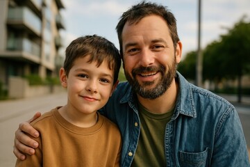 Fototapeta premium Father and son outdoor portrait