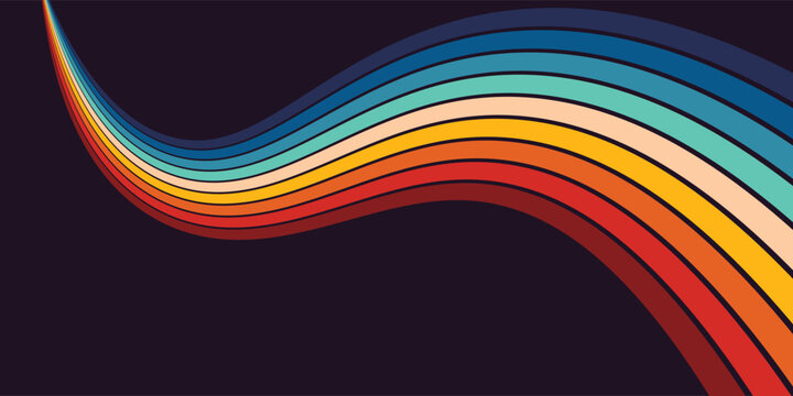 Abstract 1970's background design in futuristic retro style with colorful lines. Vector illustration.