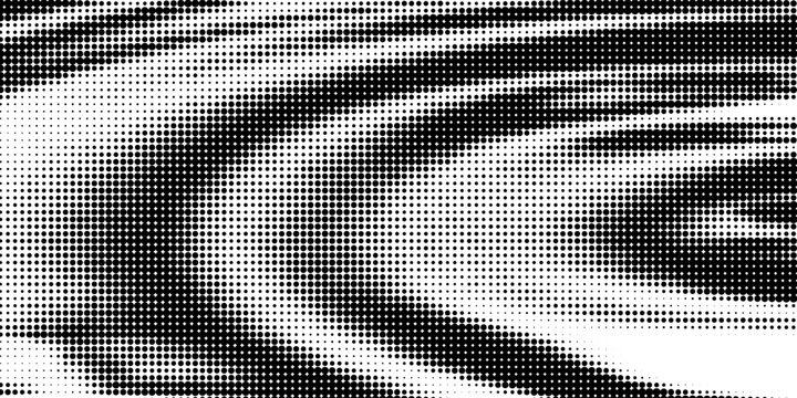 Abstract black hexagon halftone blob shape with organic fluid effect on white background