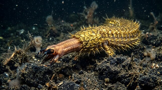 Antarctic Golden Scale Worm Hunting Everted Pharynx Eulagisca Gigantea.