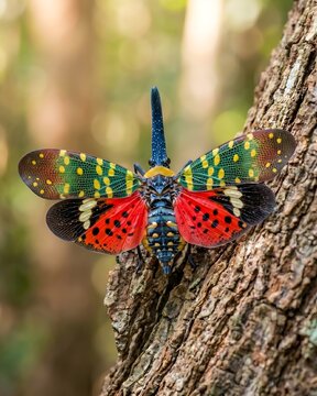 Exotic Lanternfly Insect Pyrops Candelaria Vibrant Spotted Wings Asia Concept
