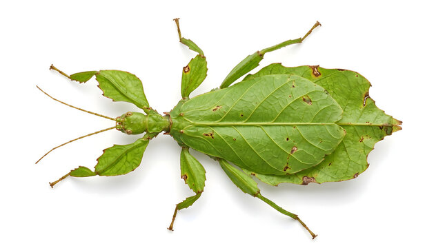 Giant Malaysian Leaf Insect Pulchriphyllium Giganteum Isolated on White.