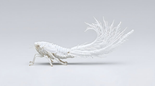 Rare nymph of Phromnia rosea, a plant leafhopper, isolated on a gray background.