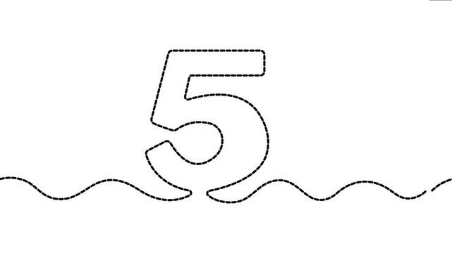 Minimalist continuous line drawing of number five animated on white background for math projects