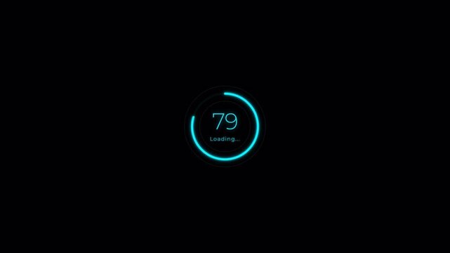 Glitched cyan circular loading screen with glowing percentage numbers, futuristic HUD interface animation 4k video