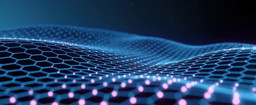 Abstract viewpoint background where illuminated hexagons dance like stars in a tech sky.