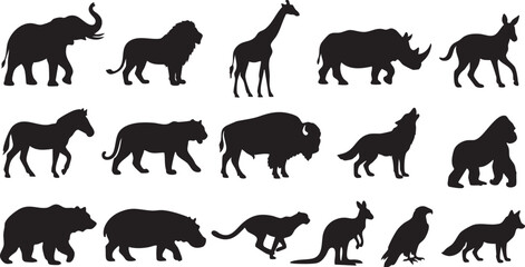 Fototapeta premium wild animal silhouette set, black safari vector elements 