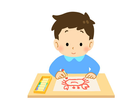 クレヨンで絵を描く子ども