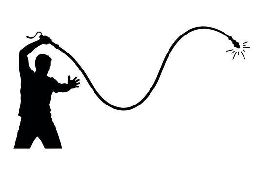 Silhouette of a person lighting a fuse on a stick of dynamite dramatic illustration