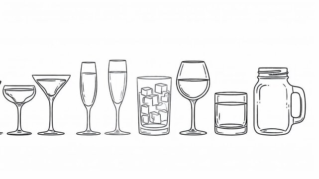 Minimalist line art cocktail glass icons on white background.