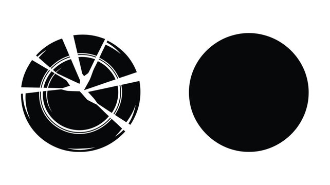 Broken circle and solid circle graphic silhouettes