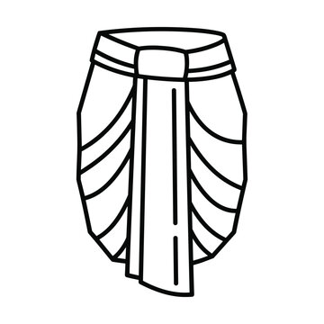Detailed line art icon of traditional dhoti garment isolated on white background for cultural fashion and ethnic clothing design assets