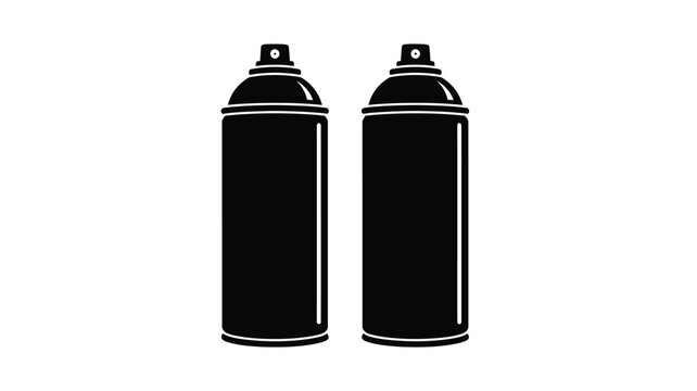 Two Spray Paint Cans Black Silhouette Against White Background