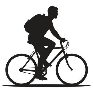silhouette of cyclist commuting with backpack at dusk against minimalist background