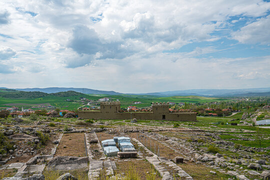 Scenic views of the archaeological remains and monumental stone walls of Hattuşa (Hattusha),  located in Boğazkale, &Ccedil;orum, this sprawling site was the fortified capital city of the Hittite Empire duri