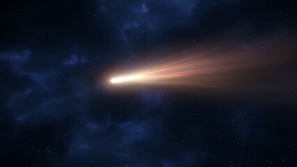 Bright comet in outer space. Comet tail glows against the background of stars. Large celestial body. © Nazarii