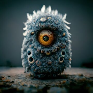 Creepy One-Eyed Fluffy Monster Creature Fantasy Digital Art