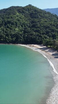 Turquoise Waters of Lazaro Bay, Ubatuba &mdash; Vertical Aerial Drone Footage
