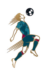 Obraz premium Golden Header Glory - Elegant Minimalist FIFA World Cup Vector Icon, Poetic Football Heading Movement Line Art with Golden Motion Trail and World Map Accents, Unique Indie Style Design for Premium Pro