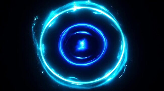 Abstract Swirling Blue Energy Portal Effect with Glowing Outer Rings and Dark Background with Subtle Particles