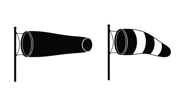 Two Wind Socks With Poles Black And White Silhouette