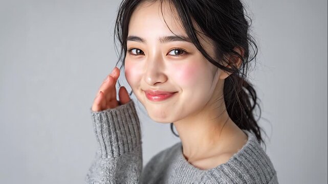Young Japanese Woman Showing Various Facial Expressions and Smiles（様々な表情や笑顔を見せる若い日本人女性）