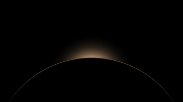 3D animation of sunlight glowing and casting shadows across a planet on a dark gradient background in deep universe dark space abstract motion graphics and visual effects colours brown tan