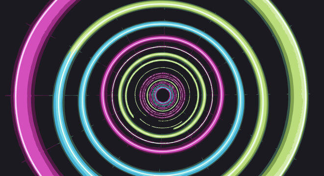 Abstract flat vector illustration of a receding digital tunnel formed 