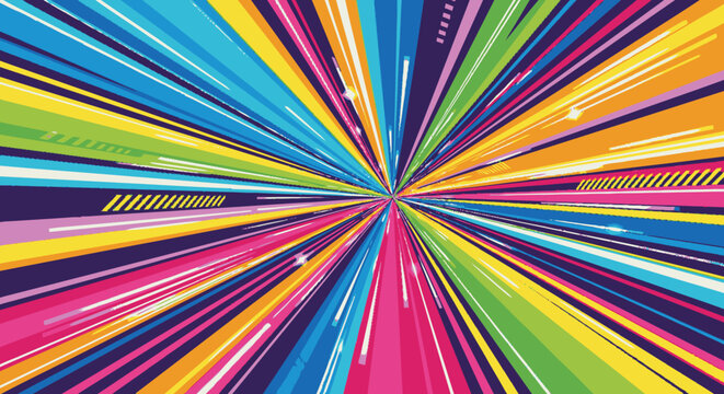 Flat vector abstract illustration featuring vibrant textured speed lin