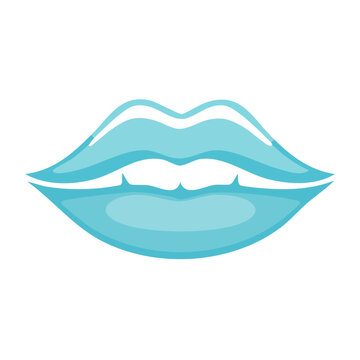 Stylized blue lips icon on white background