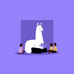 Obraz premium Llama Reading Therapy Session in a Cozy Library Corner