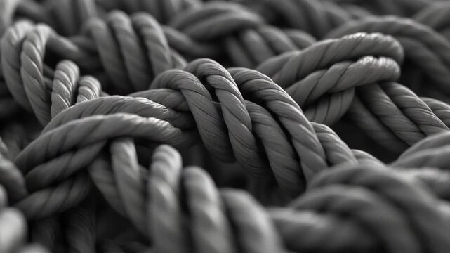 close-up of coiled steel wire ropes in motion time-lapse