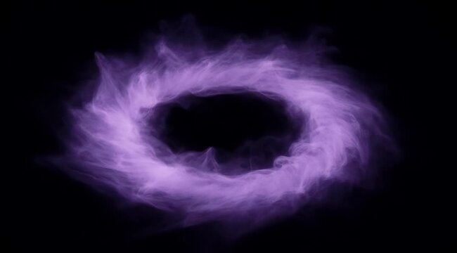 Abstract Swirling Purple Smoke Ring Animation on Black Background with Soft Lighting