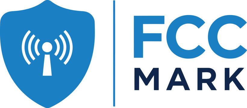 FCC Mark Certification Logo with Blue Shield and Antenna Symbol