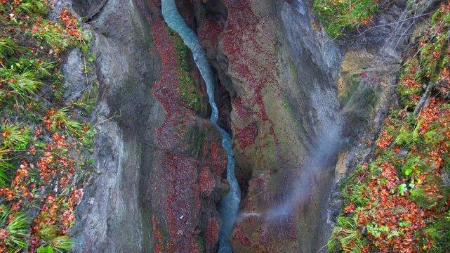 Partnachklamm, looking down into the famous gorge near Garmisch-Partenkirchen in Bavaria Germany