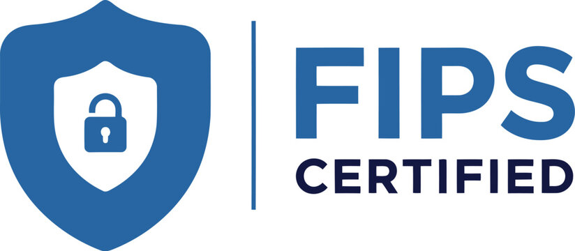 FIPS Certified Security Badge with Lock Icon on White Background