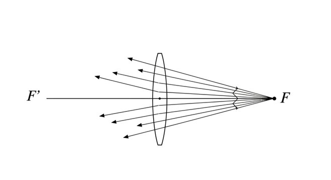 Convex Lens Focusing Parallel Light Rays to a Focal Point F