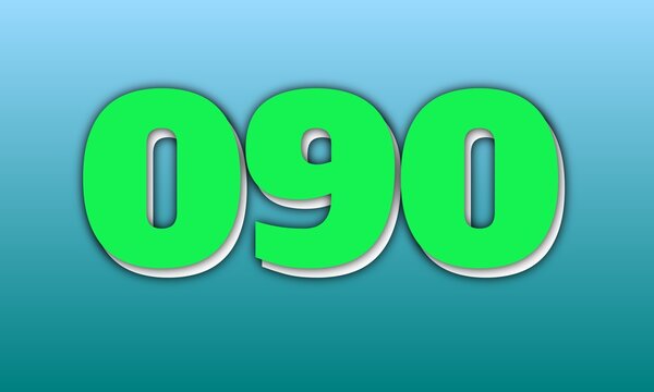 Large, vibrant green numbers "090" displayed prominently against a calming blue and teal gradient background, casting subtle shadows