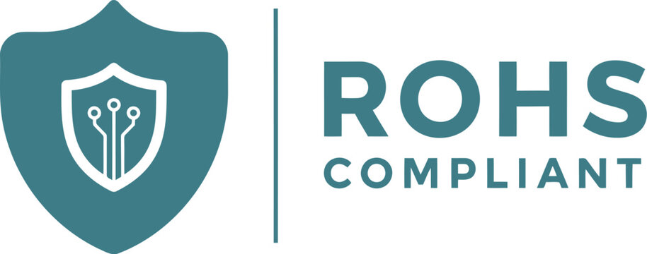 ROHS Compliant Badge with Shield and Circuit Icon on White Background
