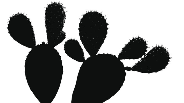 Cactus silhouette displays sharp organic textures and deep black pigment against a stark white background, providing an ideal graphical element for modern design projects that require clean visual.