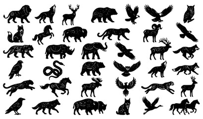 Wildlife Animal Silhouette Collection Set with Various Forest and Safari Animals © Keyapayal