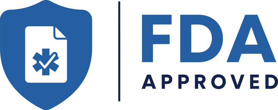 FDA Approved Badge with Shield and Medical Document Icon on White