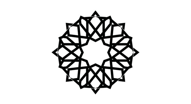 Black and white geometric star mandala pattern.