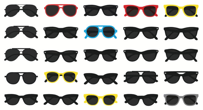colorful sunglasses collection on white